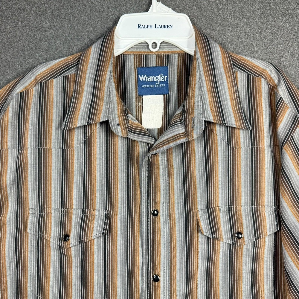 Wrangler Shirt Mens SZ L Brown Stripe Black Pearl Snap Long Sleeve Vintage 90's